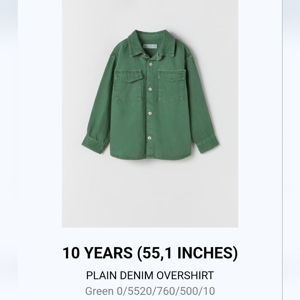 Zara green denim overshirt size 10 or 140 cm